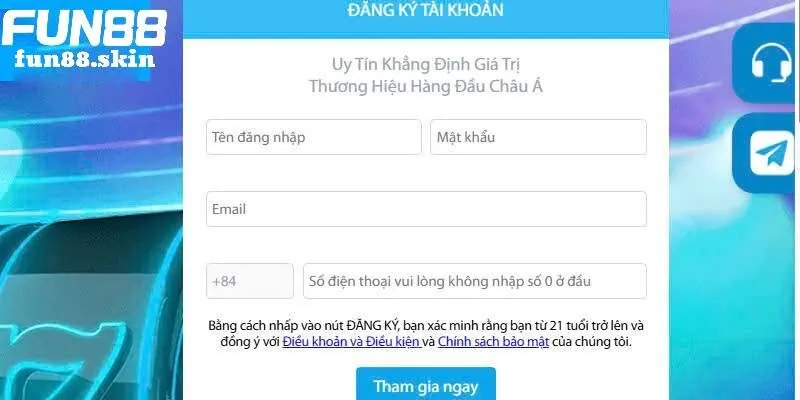 Quy trình đăng ký thành viên Fun88 rất đơn giản